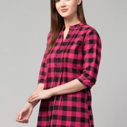 Hive91 Pink & Black Mandarin Collar Checked Tunic image 3