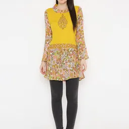 Peppertree Yellow & White Viscose Rayon Printed Tunic image 4