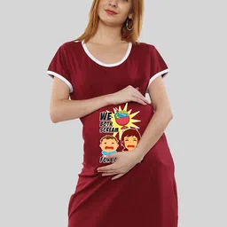 SillyBoom Graphic Printed Round-Neck Maternity T-shirt Dress-image-12