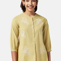AKKRITI BY PANTALOONS Embroidered Cotton Mandarin Collar Tunic image 1