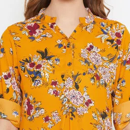 Ruhaans Mustard & Blue Mandarin Collar Printed Tunic image 3