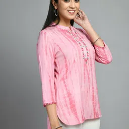 MEESAN Abstract Printed Mandarin Collar Tunic image 2