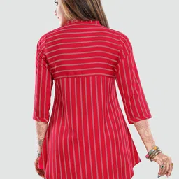 Saree Swarg Pink & White Mandarin Collar Striped Tunic image 3