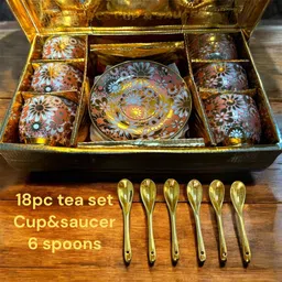 deedecorwave Pack of 18 Porcelain Premium Ceramic Tea Set – 18 PCS - 6 Cups, 6 Saucers, 6 Spoons image 3