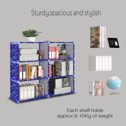sbkx Carbon Steel Collapsible Bookshelf Space Saving 12-Shelf Book Rack Almirah Home Metal Open Book Shelf image 2