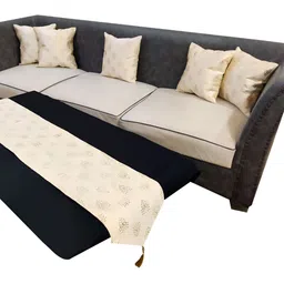 Good Vibes Cream 6 Pieces Printed Square Cushion Covers and Table Runner image 1