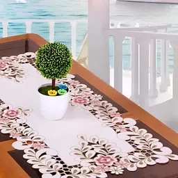 MONKDECOR White Embroidered Table Runners image 1