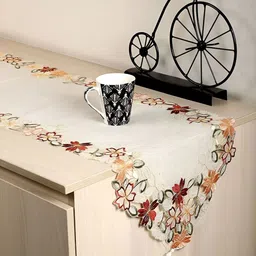 TANLOOMS Maroon & White Embroidered Table Runners image 1