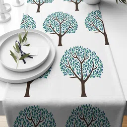 STITCHNEST White & Green Printed Pure Cotton Table Runner image 3