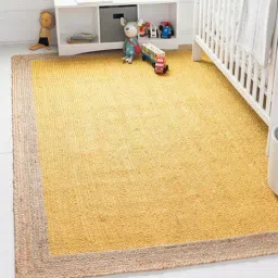 Yellow Geometric Jute 4 ft x 6 ft Hand Woven Carpet by HabereIndia-image-60