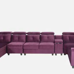 woodsworth from pepperfry Impero Velvet Corner Sofa in Plum Purple Colour in C Shape image 5