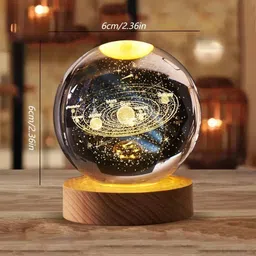 pamidhar 3D Space Galaxy Planet Crystal Ball Night Light Ball with Wooden Base Table Lamp image 2