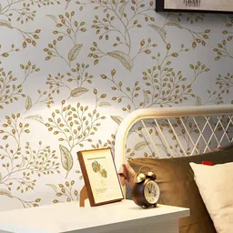 veki Floral & Botanical White, Gold Wallpaper image 2