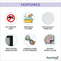 auranest Window Mosquito Net Pre Stiched with Adhesive Hook & Loop Tape Fibre Washable Adults Mosquito Net image 4