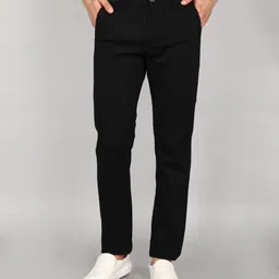 wrogn Men Slim Fit Black Pure Cotton Trousers image 1