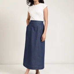 Women Solid A-line Blue Skirt-image-12