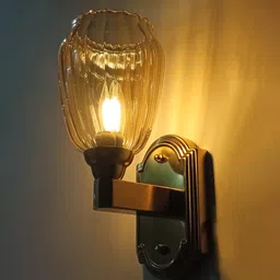 shree kala home decor Accent Metal & Glass E27 Holder Uplight Wall Sconces (Antique Brass) image 2