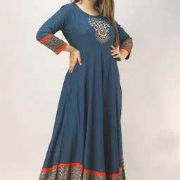 charumati Printed Rayon Blend Stitched Anarkali Gown image 3