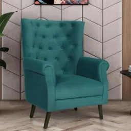 woodsworth from pepperfry Zenia Velvet Wing Chair in Sea Blue Colour-picture-35