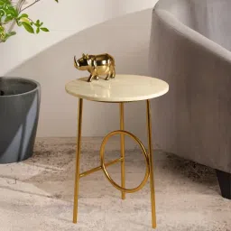manor house Dolce Waves Marble Top End Table In White Colour And Golden Finish image 1