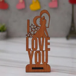 ecraftindia Love You Brown Engineered Wood Showpiece With Stand image 1