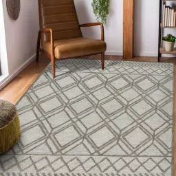 saraswati global Gray Geometric Wool 5 ft x 8 ft Hand-Tufted Carpet image 1