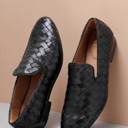 Ruosh Men Textured Leather Woven Formal Slip-On Shoes-picture-43