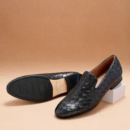 Ruosh Men Textured Leather Woven Formal Slip-On Shoes image 2