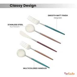 vareesha Radiant Multi-coloured Metallic Handles Matt Finish Stainless Steel Flatwareor Cutlery Set of Five image 4