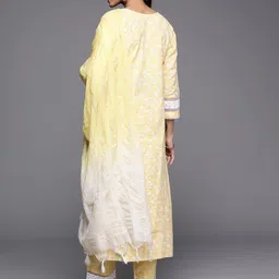 Indo Era Women Yellow Embroidered Thread Work Kurta with Trousers & Dupatta image 2