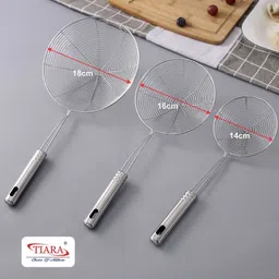 tiara Prime 3pc Set Frying Strainer DEEP Fry/MESH Strainer/JHARA/Puri Strainer Strainer image 3