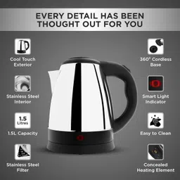 shopmart Shop Mart 2L 1500W Stainless Steel Electric Kettle Silver Electric Kettle image 3