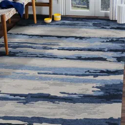 Blue Abstract Viscose 5 ft x 8 ft Hand Tufted Carpet by Saraswati Global-image-65