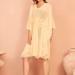Bannos Swagger Yellow V-Neck Short Kaftan Cover Up image 4