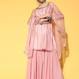 Varanga Women Embroidered Sleeveless Kurta with Sharara & Dupatta image 1