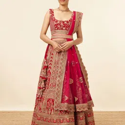 MOHEY Embroidered Velvet Sequinned Semi-Stitched Lehenga & Unstitched Blouse With Dupatta image 1