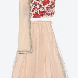 Biba Girls Pink & Gold-Toned Printed Sequinned Ready to Wear Lehenga & Blouse With Dupatta image 2