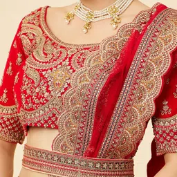 MOHEY Embroidered Zari Velvet Semi-Stitched Lehenga & Unstitched Blouse With Dupatta image 2