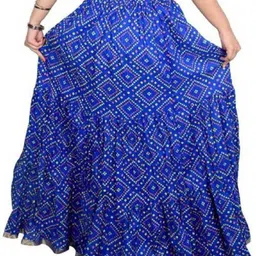 krishika Women Printed Flared Blue Skirt image 2