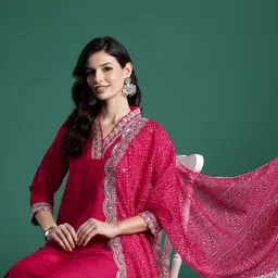 Indo Era Ethnic Motifs Zari Embroidered Kurta With Trousers & Dupatta image 1