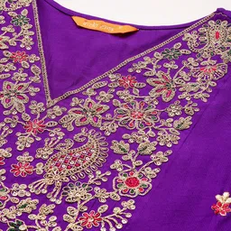 Indo Era Floral Embroidered Pleated Aari Work Liva Kurta With Trousers & Dupatta image 2