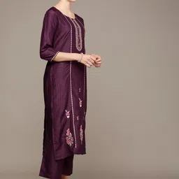 Anouk Women Purple Ethnic Motifs Embroidered Regular Kurta with Palazzos & With Dupatta image 5