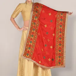 Dupatta Bazaar Red & Green Embroidered Dupatta with Phulkari-image-59