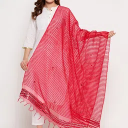 Clora Creation Red Striped Organza Dupatta with Mirror Work-picture-10