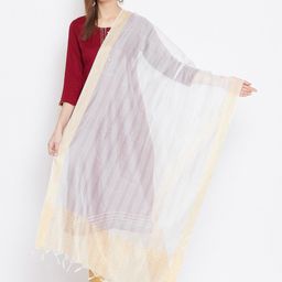 Clora Creation White & Gold-Toned Striped Tissue Silk Dupatta-picture-49