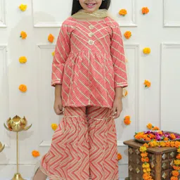 Ka-mee Girls Striped Printed Regular Gotta Patti Pure Cotton Kurti with Sharara &  Dupatta-image-96