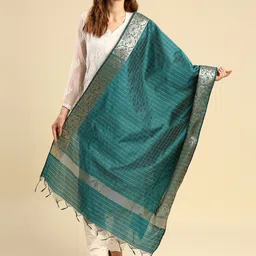 Dupatta Bazaar Green & Gold-Toned Woven Design Dupatta-image-18