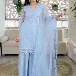 Label Shaurya Sanadhya Ethnic Motifs Embroidered Thread Work Kurta with Palazzos & Dupatta-picture-20