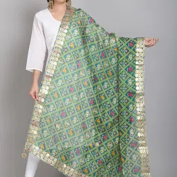 SOUNDARYA Women Green & Gold-Toned Printed Pure Cotton Dupatta-picture-23