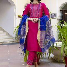 VredeVogel Floral Printed Round Neck Regular Straight Kurta With Trouser With Dupatta-picture-8